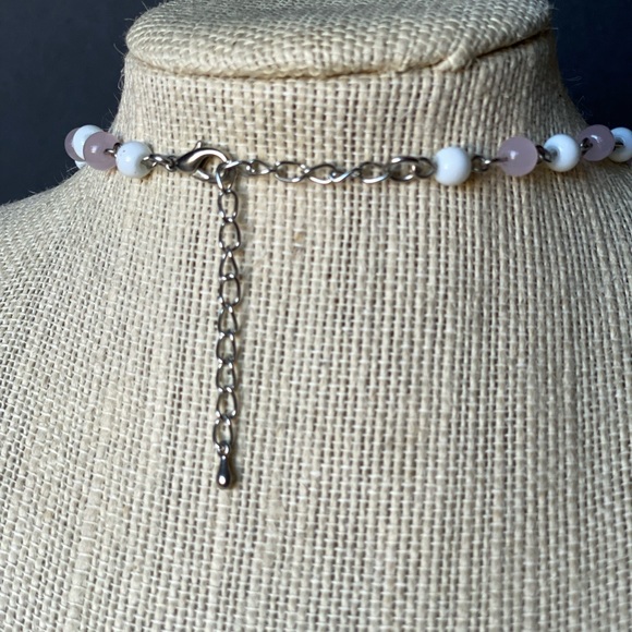 Unique Three Layer Multi-tone Pink and White Beaded Necklace - Picture 2 of 2
